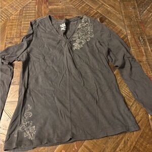 Gray Long Sleeve Top with Floral Design